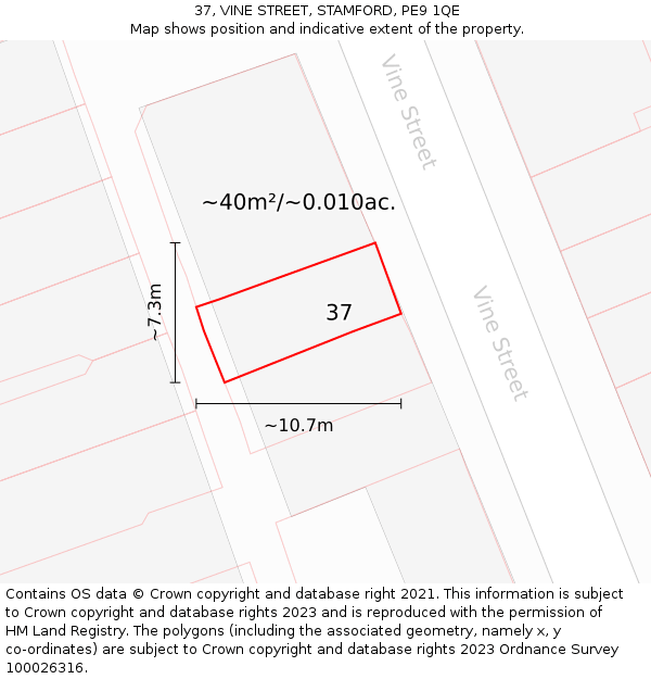 37, VINE STREET, STAMFORD, PE9 1QE: Plot and title map