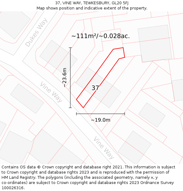 37, VINE WAY, TEWKESBURY, GL20 5FJ: Plot and title map