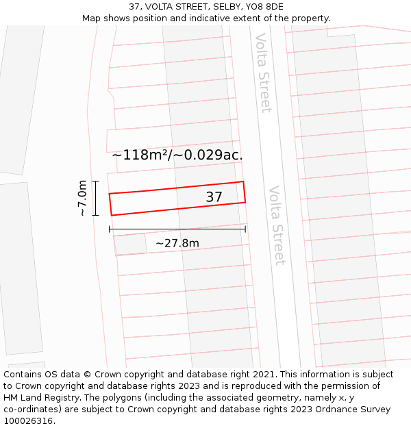 37, VOLTA STREET, SELBY, YO8 8DE: Plot and title map