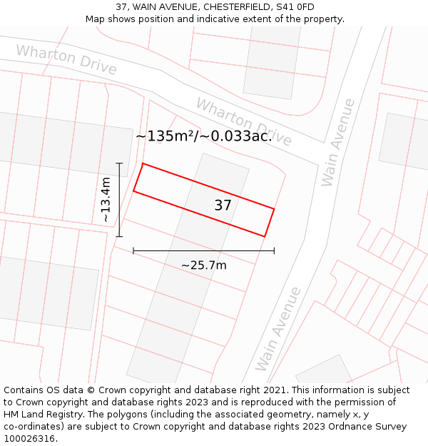 37, WAIN AVENUE, CHESTERFIELD, S41 0FD: Plot and title map