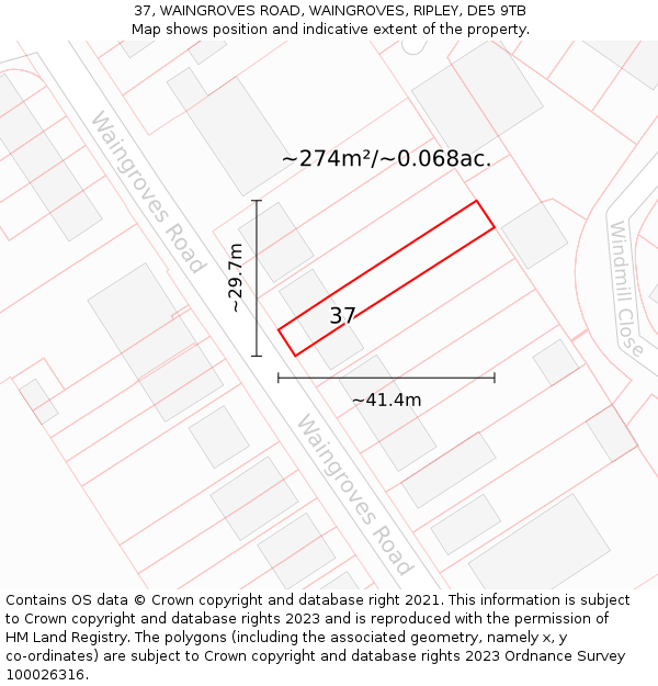 37, WAINGROVES ROAD, WAINGROVES, RIPLEY, DE5 9TB: Plot and title map