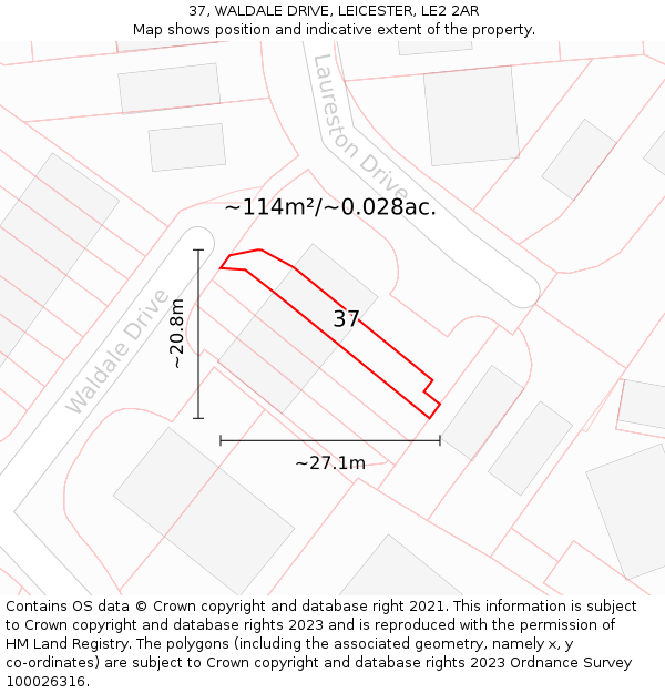 37, WALDALE DRIVE, LEICESTER, LE2 2AR: Plot and title map