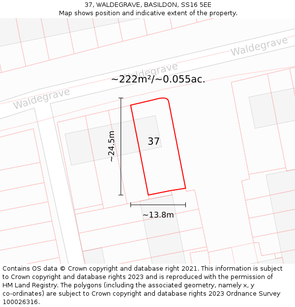 37, WALDEGRAVE, BASILDON, SS16 5EE: Plot and title map