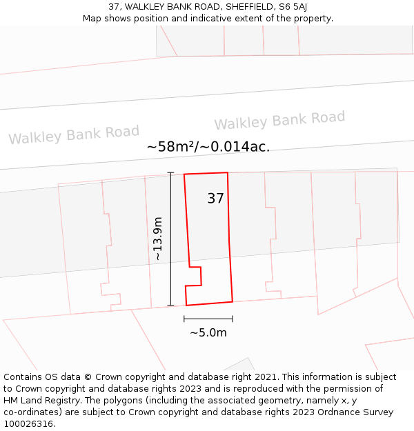 37, WALKLEY BANK ROAD, SHEFFIELD, S6 5AJ: Plot and title map