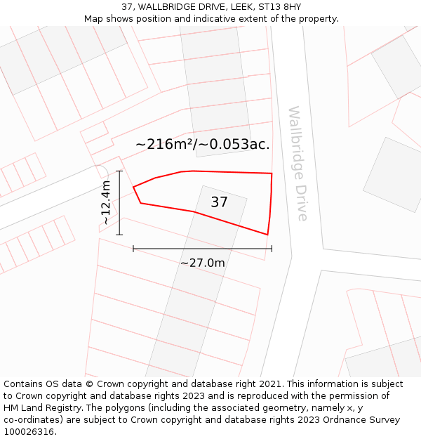 37, WALLBRIDGE DRIVE, LEEK, ST13 8HY: Plot and title map