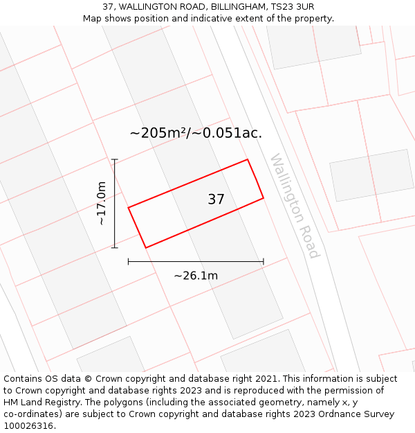 37, WALLINGTON ROAD, BILLINGHAM, TS23 3UR: Plot and title map