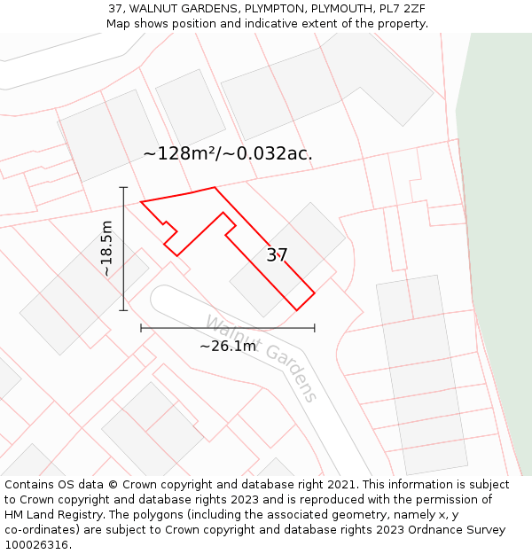 37, WALNUT GARDENS, PLYMPTON, PLYMOUTH, PL7 2ZF: Plot and title map