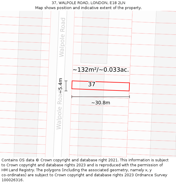 37, WALPOLE ROAD, LONDON, E18 2LN: Plot and title map