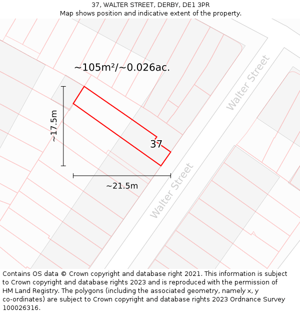 37, WALTER STREET, DERBY, DE1 3PR: Plot and title map