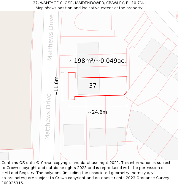 37, WANTAGE CLOSE, MAIDENBOWER, CRAWLEY, RH10 7NU: Plot and title map