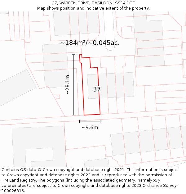 37, WARREN DRIVE, BASILDON, SS14 1GE: Plot and title map