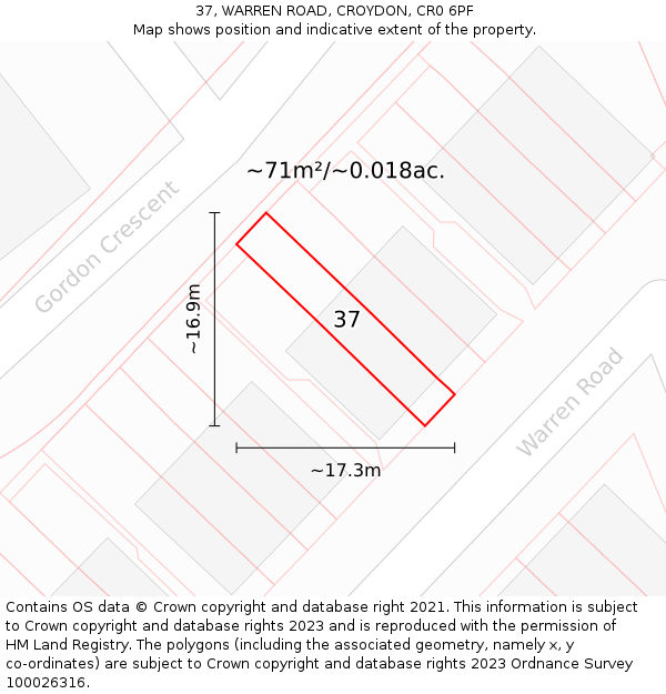 37, WARREN ROAD, CROYDON, CR0 6PF: Plot and title map
