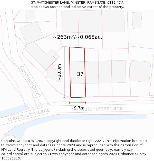 37, WATCHESTER LANE, MINSTER, RAMSGATE, CT12 4DA: Plot and title map