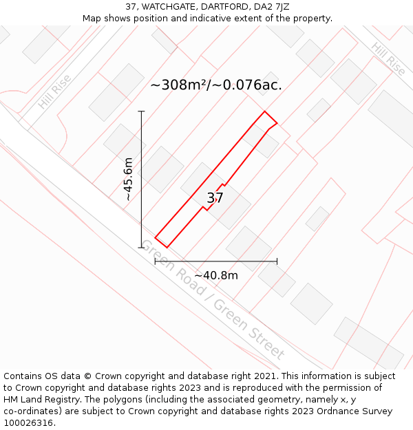 37, WATCHGATE, DARTFORD, DA2 7JZ: Plot and title map