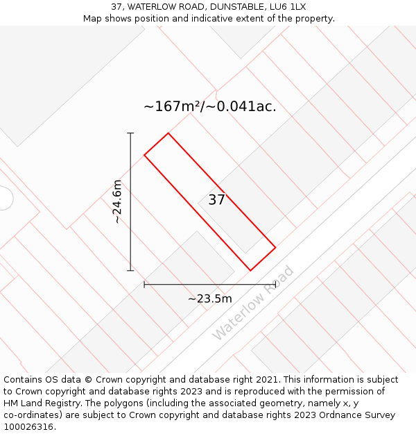 37, WATERLOW ROAD, DUNSTABLE, LU6 1LX: Plot and title map