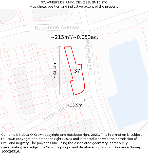 37, WATERSIDE PARK, DEVIZES, SN10 2TG: Plot and title map