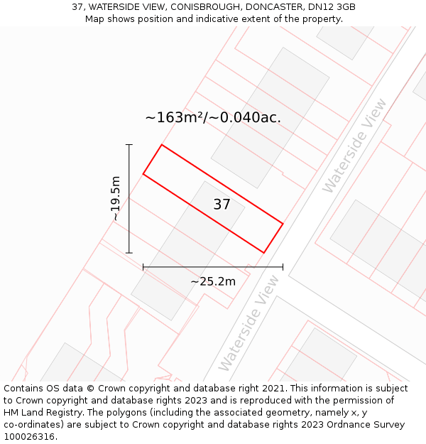 37, WATERSIDE VIEW, CONISBROUGH, DONCASTER, DN12 3GB: Plot and title map