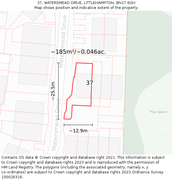 37, WATERSMEAD DRIVE, LITTLEHAMPTON, BN17 6GH: Plot and title map