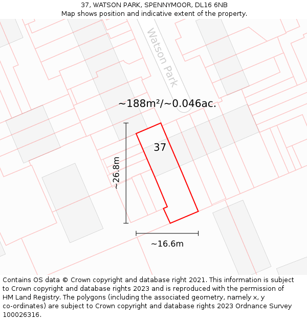 37, WATSON PARK, SPENNYMOOR, DL16 6NB: Plot and title map