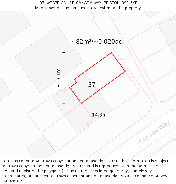 37, WEARE COURT, CANADA WAY, BRISTOL, BS1 6XF: Plot and title map
