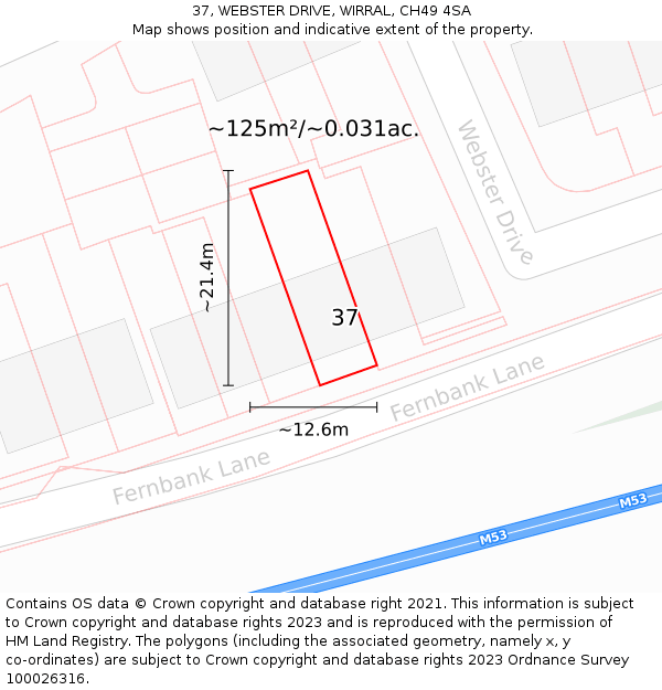 37, WEBSTER DRIVE, WIRRAL, CH49 4SA: Plot and title map