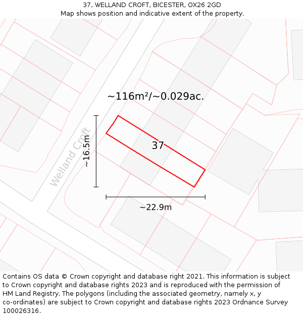 37, WELLAND CROFT, BICESTER, OX26 2GD: Plot and title map
