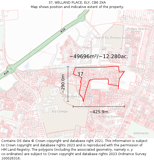 37, WELLAND PLACE, ELY, CB6 2XA: Plot and title map