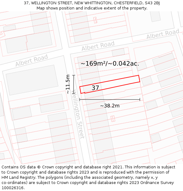 37, WELLINGTON STREET, NEW WHITTINGTON, CHESTERFIELD, S43 2BJ: Plot and title map