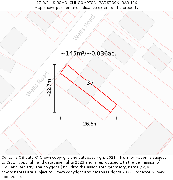 37, WELLS ROAD, CHILCOMPTON, RADSTOCK, BA3 4EX: Plot and title map