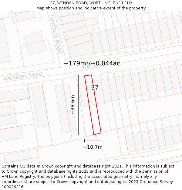 37, WENBAN ROAD, WORTHING, BN11 1HY: Plot and title map