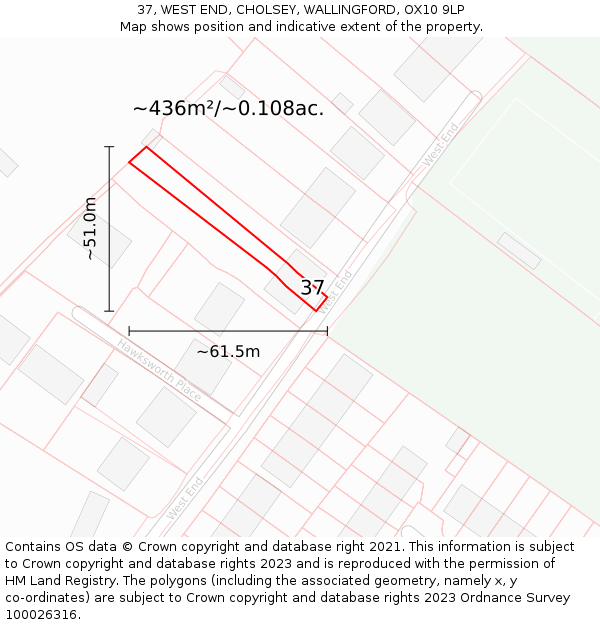 37, WEST END, CHOLSEY, WALLINGFORD, OX10 9LP: Plot and title map