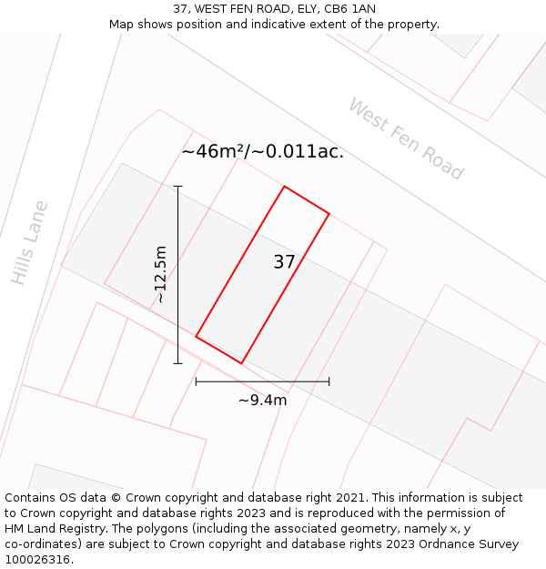 37, WEST FEN ROAD, ELY, CB6 1AN: Plot and title map