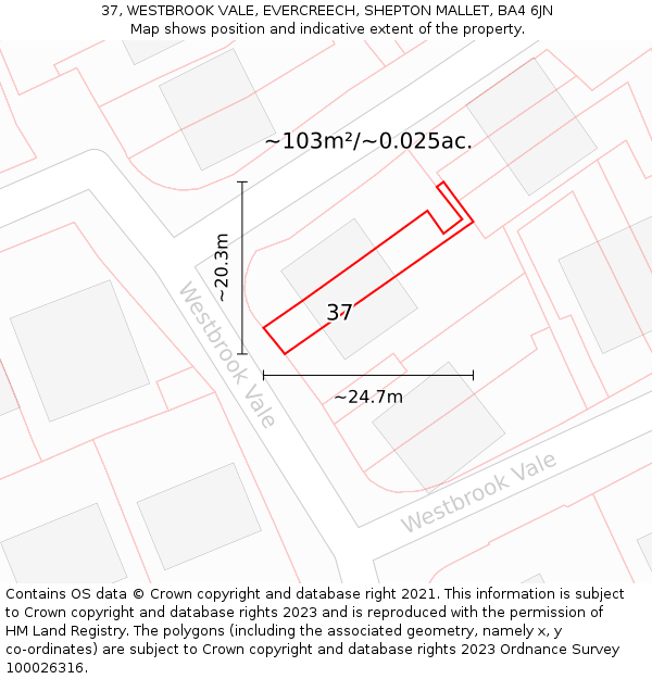 37, WESTBROOK VALE, EVERCREECH, SHEPTON MALLET, BA4 6JN: Plot and title map
