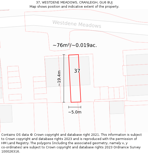 37, WESTDENE MEADOWS, CRANLEIGH, GU6 8UJ: Plot and title map
