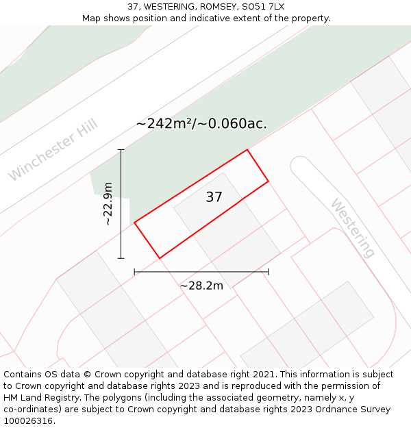 37, WESTERING, ROMSEY, SO51 7LX: Plot and title map