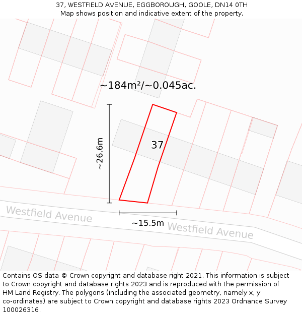 37, WESTFIELD AVENUE, EGGBOROUGH, GOOLE, DN14 0TH: Plot and title map