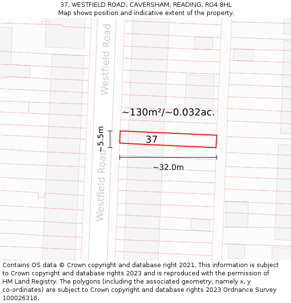 37, WESTFIELD ROAD, CAVERSHAM, READING, RG4 8HL: Plot and title map