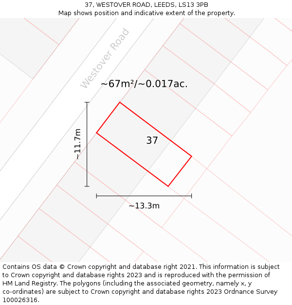 37, WESTOVER ROAD, LEEDS, LS13 3PB: Plot and title map