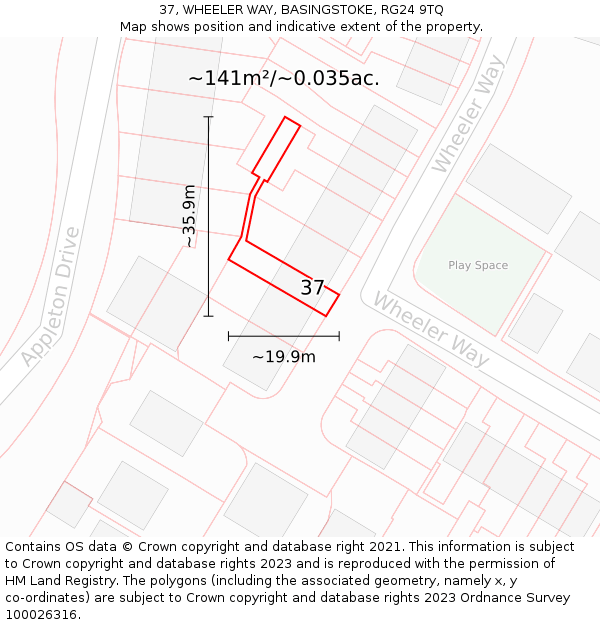 37, WHEELER WAY, BASINGSTOKE, RG24 9TQ: Plot and title map