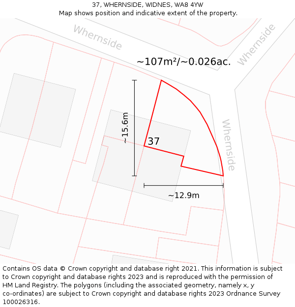 37, WHERNSIDE, WIDNES, WA8 4YW: Plot and title map