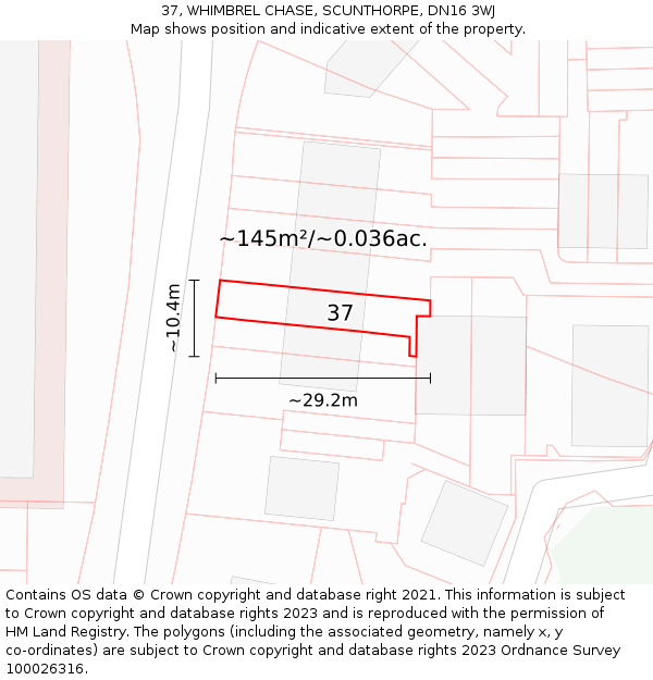 37, WHIMBREL CHASE, SCUNTHORPE, DN16 3WJ: Plot and title map