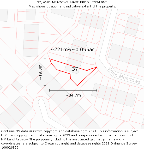 37, WHIN MEADOWS, HARTLEPOOL, TS24 9NT: Plot and title map