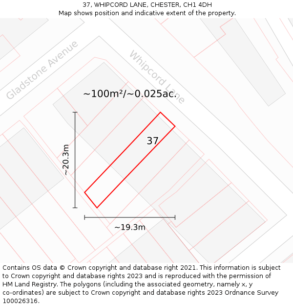 37, WHIPCORD LANE, CHESTER, CH1 4DH: Plot and title map