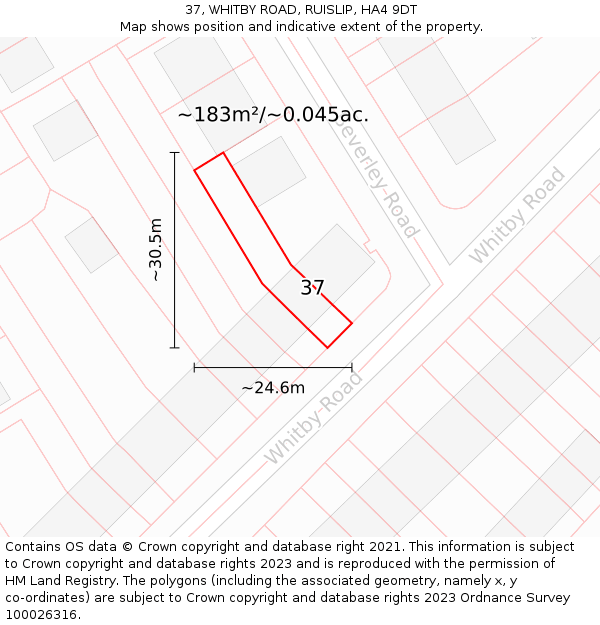 37, WHITBY ROAD, RUISLIP, HA4 9DT: Plot and title map