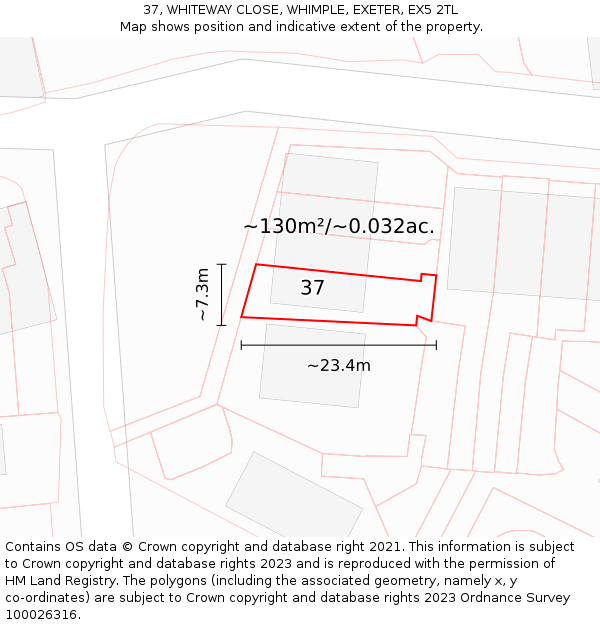37, WHITEWAY CLOSE, WHIMPLE, EXETER, EX5 2TL: Plot and title map