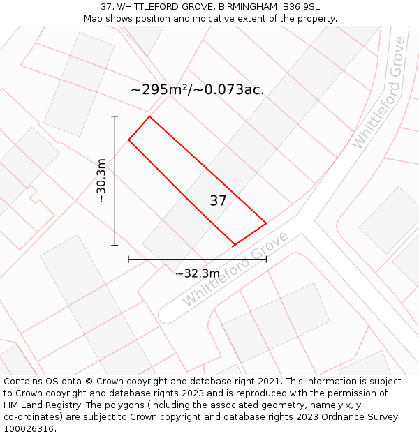 37, WHITTLEFORD GROVE, BIRMINGHAM, B36 9SL: Plot and title map