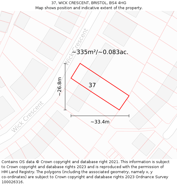 37, WICK CRESCENT, BRISTOL, BS4 4HG: Plot and title map
