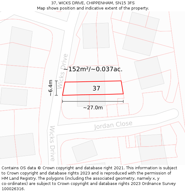 37, WICKS DRIVE, CHIPPENHAM, SN15 3FS: Plot and title map