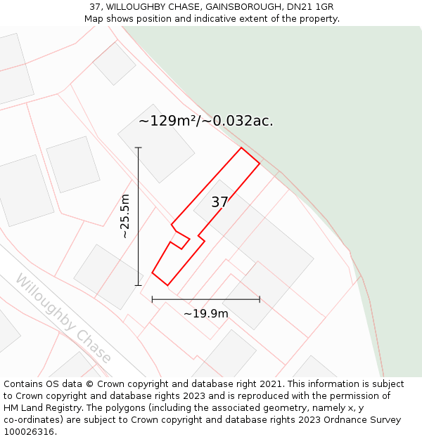 37, WILLOUGHBY CHASE, GAINSBOROUGH, DN21 1GR: Plot and title map
