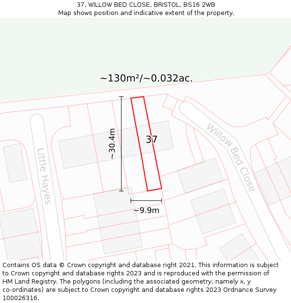37, WILLOW BED CLOSE, BRISTOL, BS16 2WB: Plot and title map